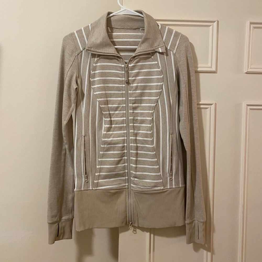 Lululemon beige and white striped zip up